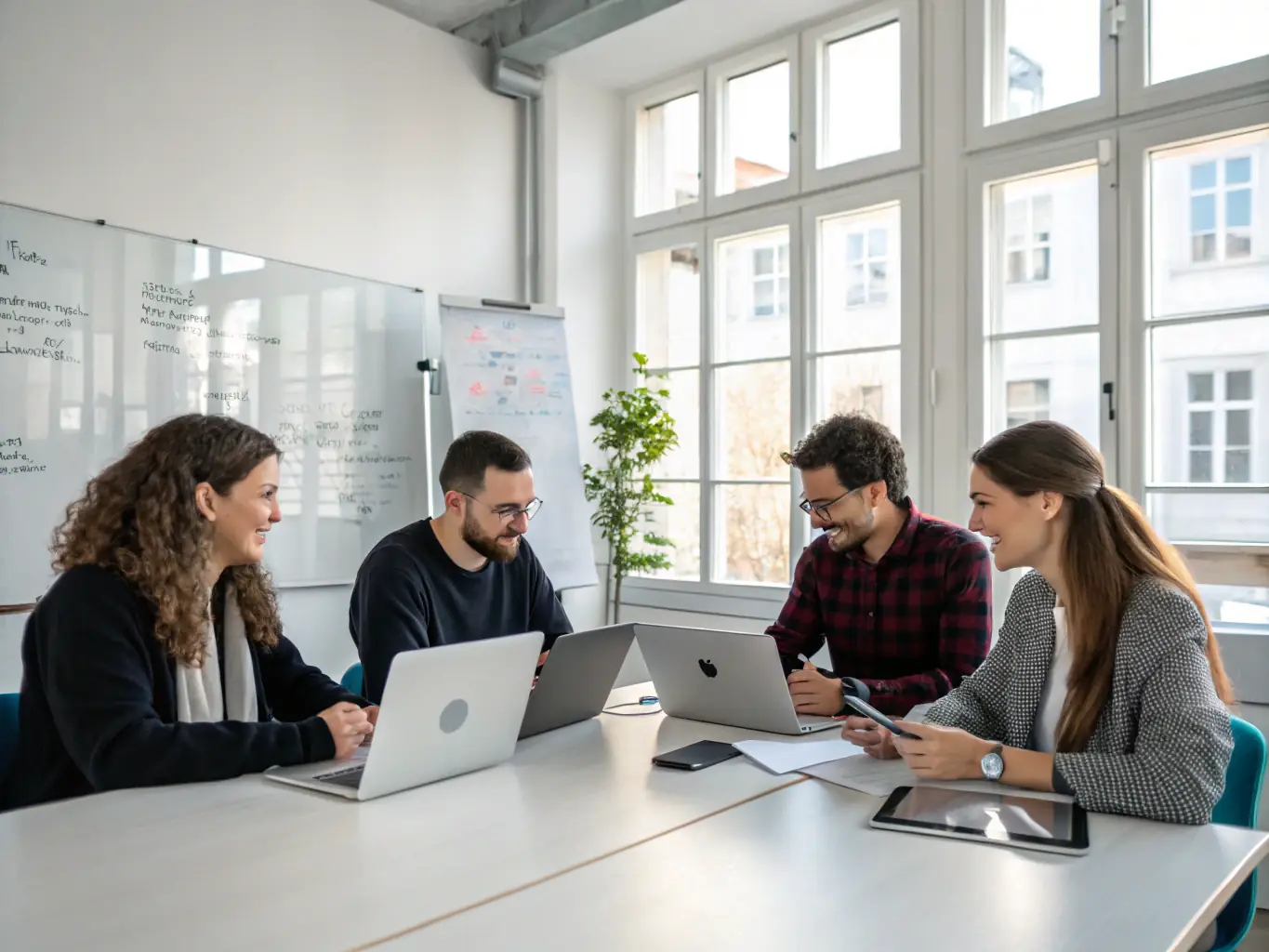 A team of software developers collaborating on a custom software project, showcasing Elluminent's expertise in creating tailored solutions.