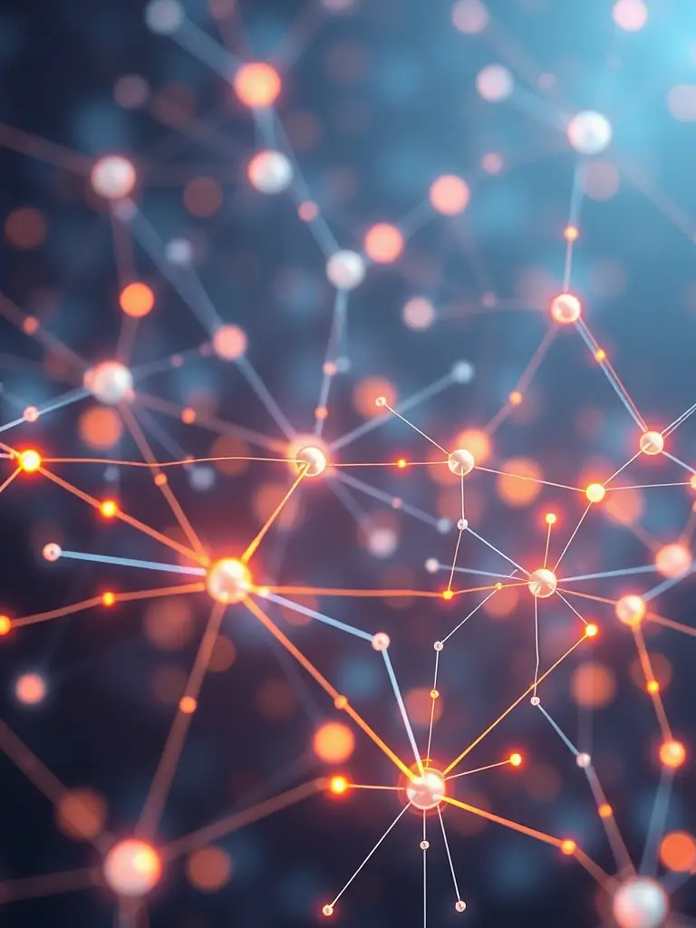 An abstract image representing AI and data analytics, with interconnected nodes and data streams.