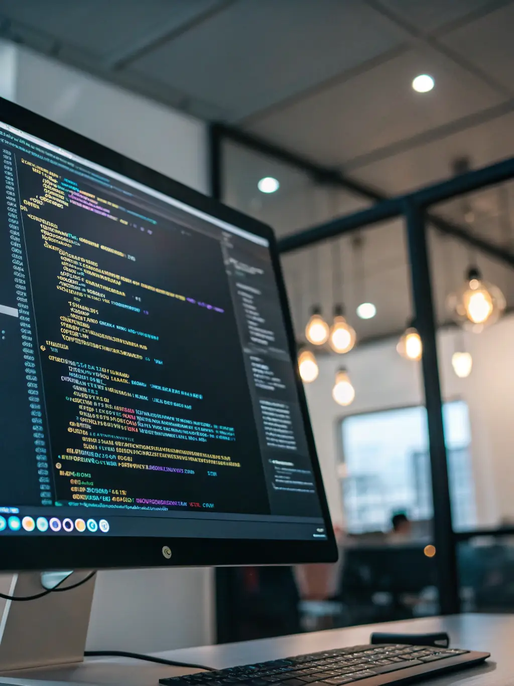 A clean, modern interface showing lines of code compiling, representing Elluminent's scalable software development service, emphasizing its technical prowess and reliability.