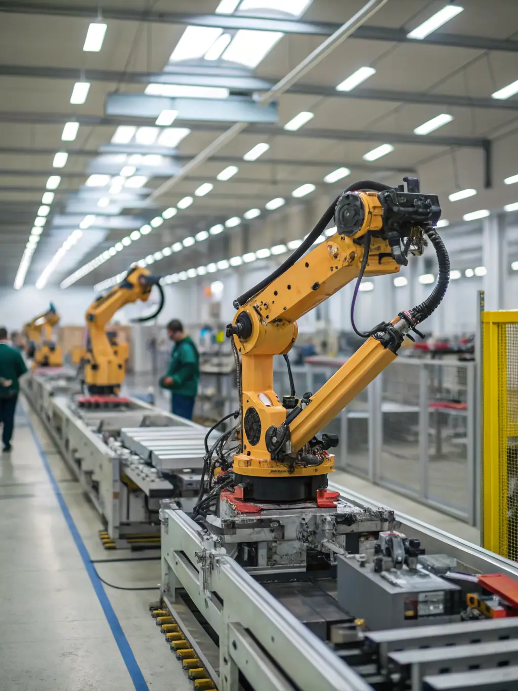 An AI-powered robot arm automating a task in a manufacturing setting, symbolizing Elluminent's AI automation solutions and their efficiency in streamlining processes.