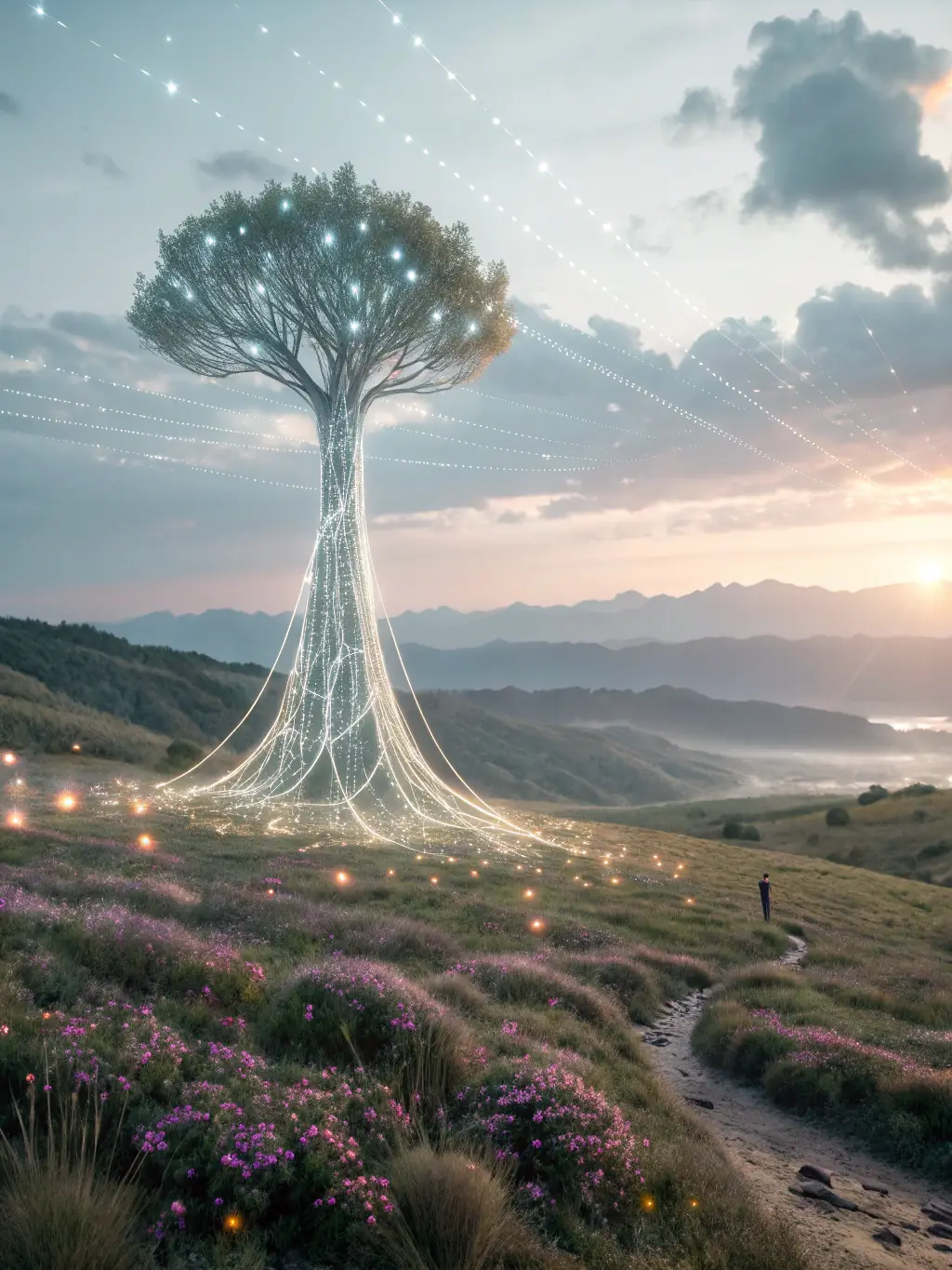 An abstract image representing artificial intelligence, with data streams and neural network connections, symbolizing Elluminent's AI capabilities.