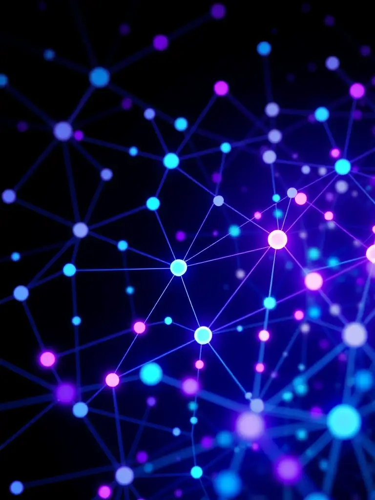 An abstract graphic representing AI automation, featuring interconnected neural networks and data streams, conveying efficiency and innovation in a healthcare setting.